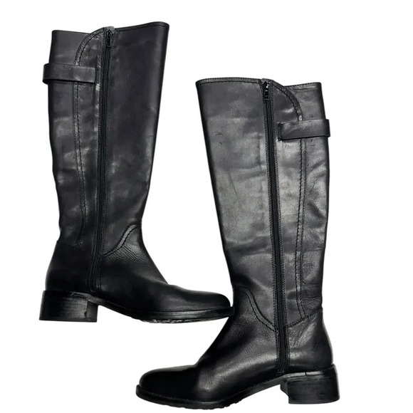 Arturo Chiang Darren Black Leather Knee High Zip Up Boots Size 8 - Picture 6 of 15